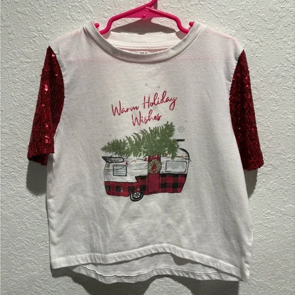 Girls Size 8 Holiday Shirt with Red Sparkles Sleeves- Evsie 8 - Picture 1 of 5
